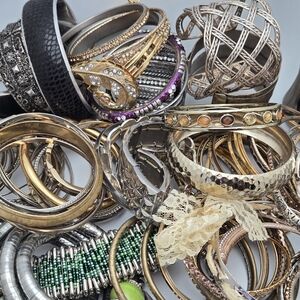 Lot of Bracelets 3.8 lbs Silver & Gold Tone Bangles Mixed Styles & Materials